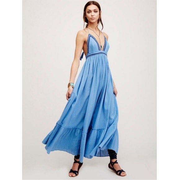 Free People Love Shakin' Maxi Dress Cotton Gauze Vacation Boho Embroidered
